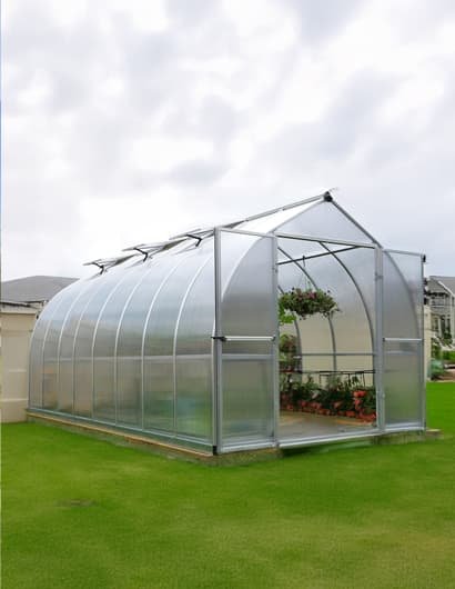 Palram - Canopia Bella Hobby Greenhouse, 8' x 16', Silver with Twin Wall Glazing