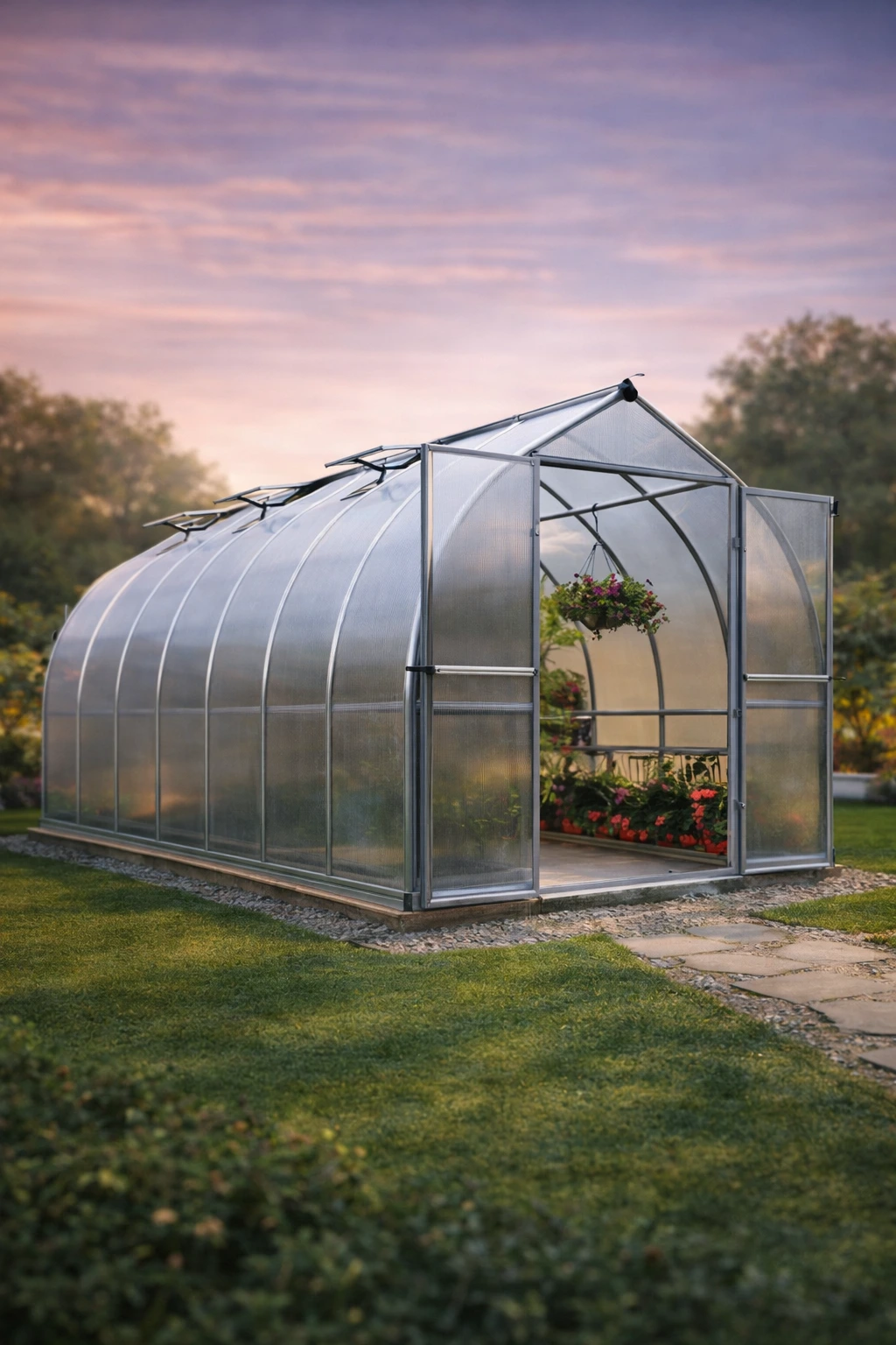 Palram - Canopia Bella Hobby Greenhouse, 8' x 16', Silver with Twin Wall Glazing
